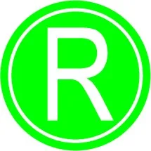 دایره سبز با نماد 'R' سفید