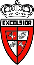 شiled قرمز، شیر و نوشته 'EXCELSIOR'