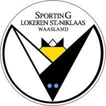 لوگو دایره‌ای با پرنده سیاه و زرد، نوشته 'Sporting Lokeren St-Niklaas Waasland'
