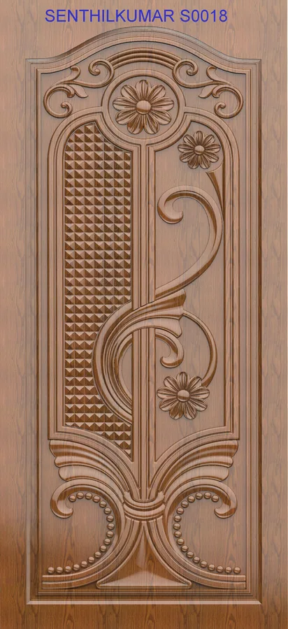 دروازه چوبی با طرح گل و هندسی