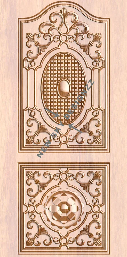 دروازه چوبی با طرح گل و هندسی