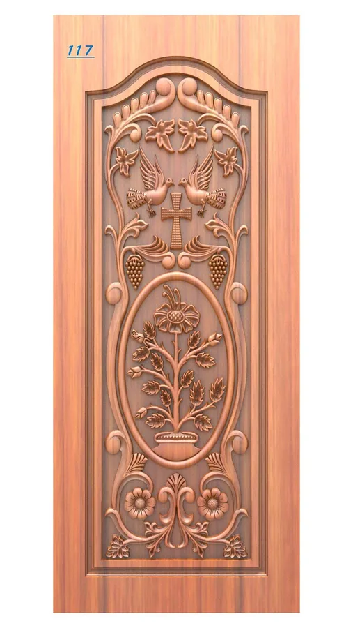 دروازه چوبی با طرح گل و پرنده