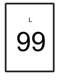 برچسب مربعی با نوشتار 'L' و '99'