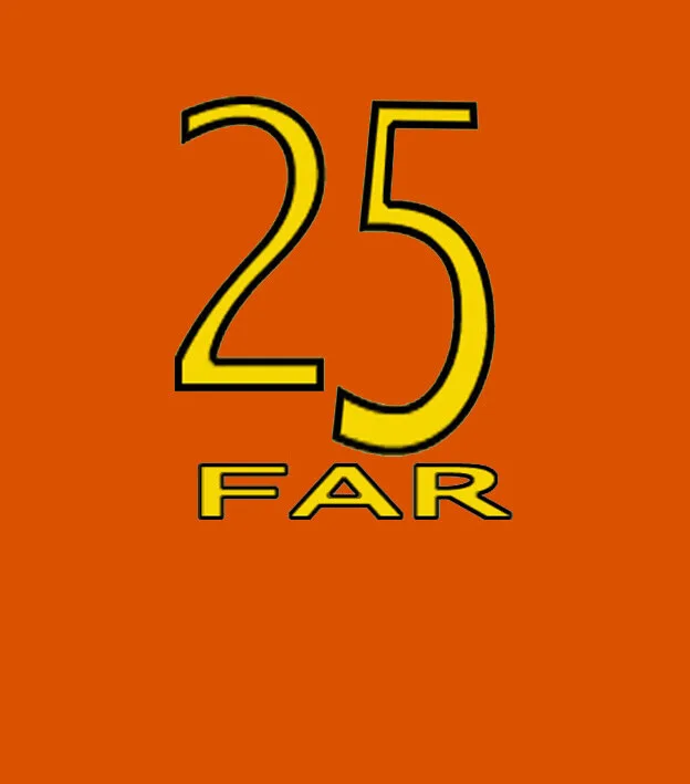 پس‌زمینه نارنجی با متن زرد '25 FAR'