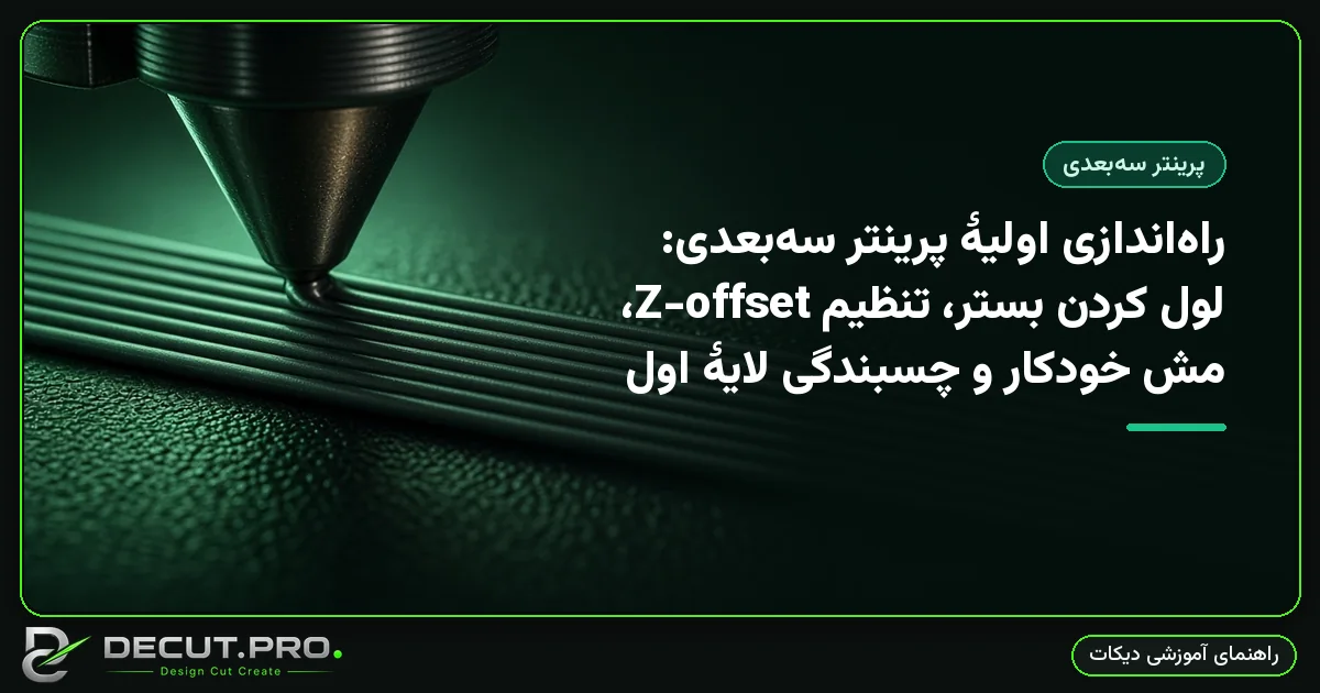 راه‌اندازی اولیهٔ پرینتر سه‌بعدی: لول کردن بستر، تنظیم Z-offset، مش خودکار و چسبندگی لایهٔ اول